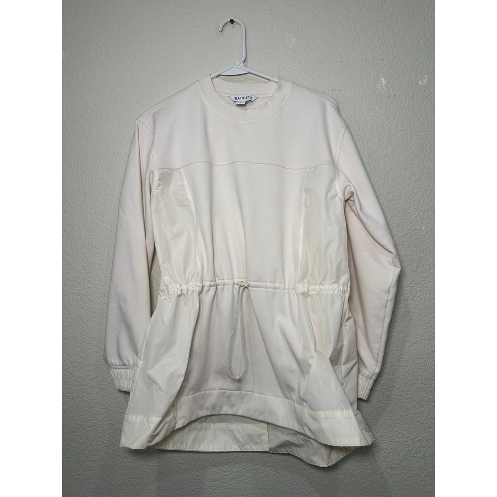 Athleta Mixed Media Drawstring Waist Sweatshirt Cream White Small S Long Sleeve